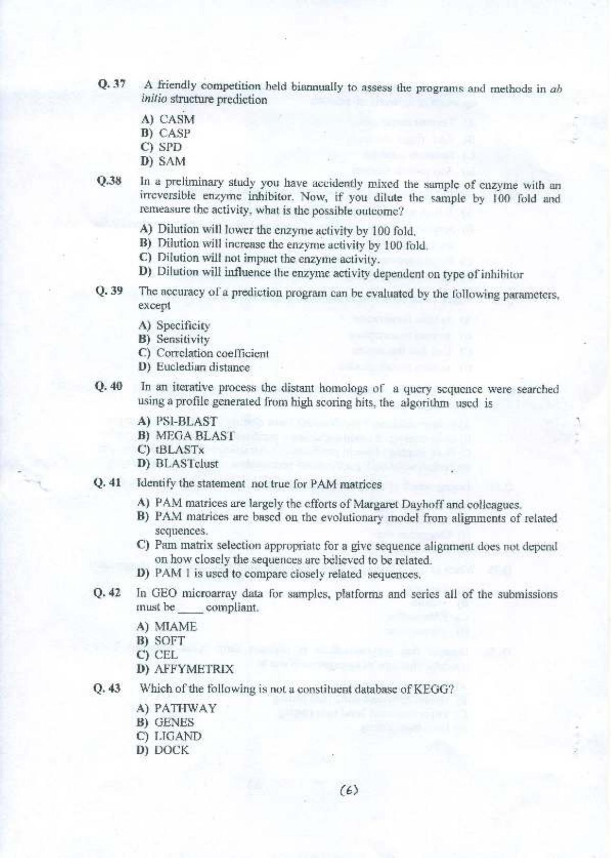 PU MPET System Biology and Bioinformatics 2015 Question Paper - Page 7