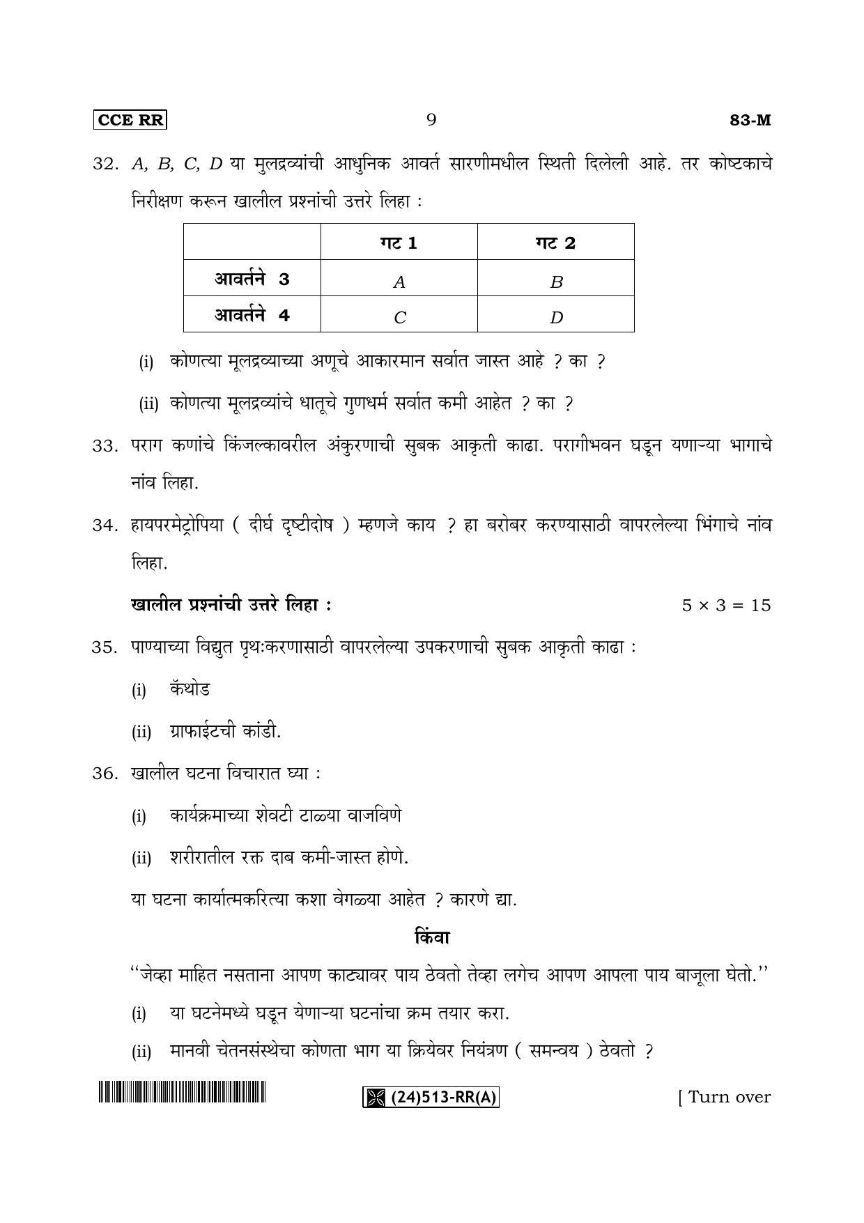 Karnataka SSLC Science (MARATHI Medium) - 83-M-RR(A)-Revised_m1 (Supplementary) June 2019 Question Paper - Page 9