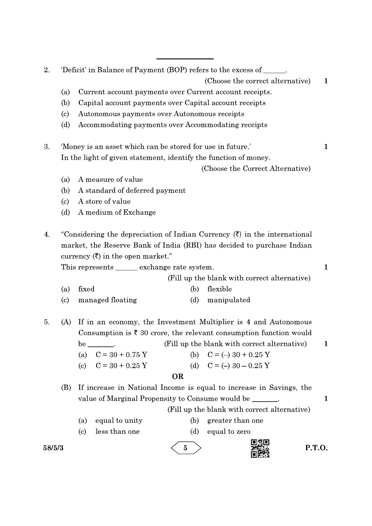 CBSE Class 12 58-5-3 Economics 2023 Question Paper - Page 5
