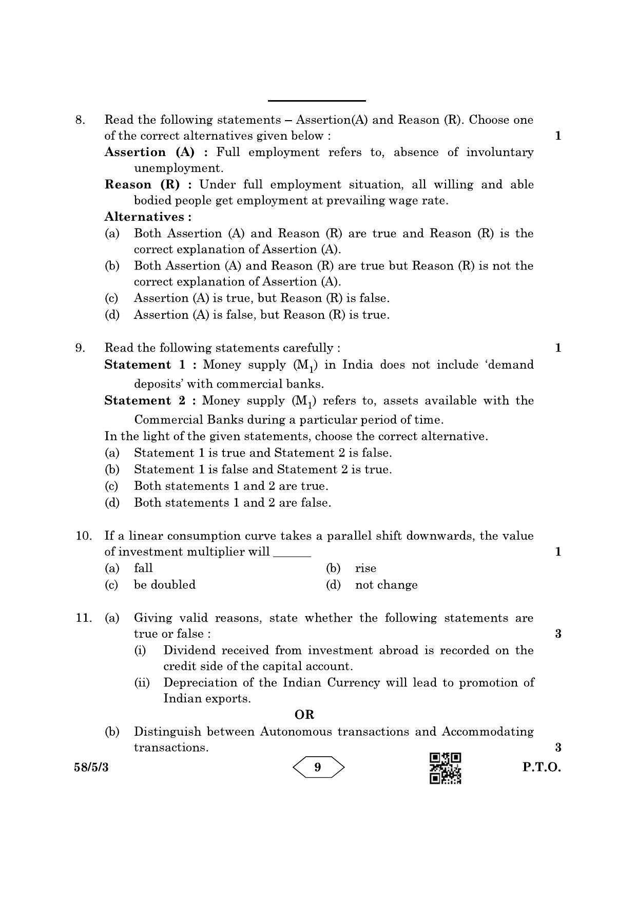 CBSE Class 12 58-5-3 Economics 2023 Question Paper - Page 9