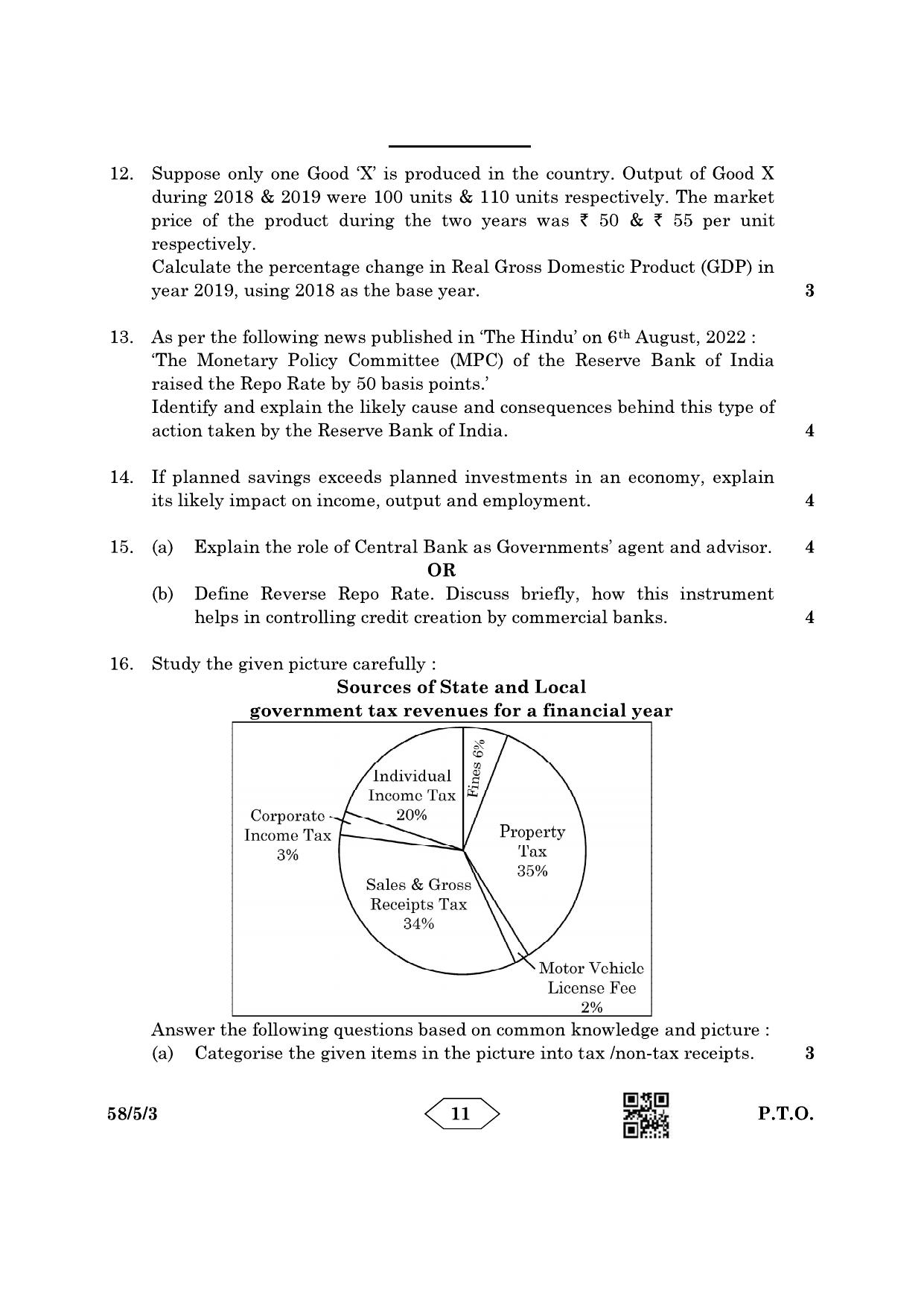 CBSE Class 12 58-5-3 Economics 2023 Question Paper - Page 11