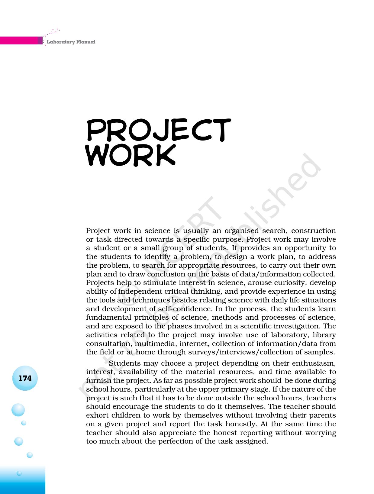 NCERT Laboratory Manuals for Class VI to VIII Science - Project Work - Page 1