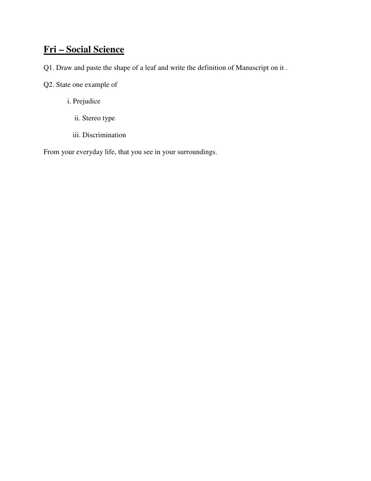 CBSE Worksheets for Class 6 Social Science Manuscript Assignment - Page 1
