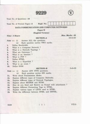 AP Inter 2nd Year Data Communication and Computer Networks-II May-2019-Vocational Question Paper