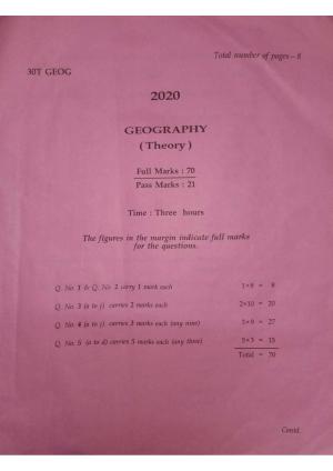 Assam HS 2nd Year Geography 2020 Question Paper