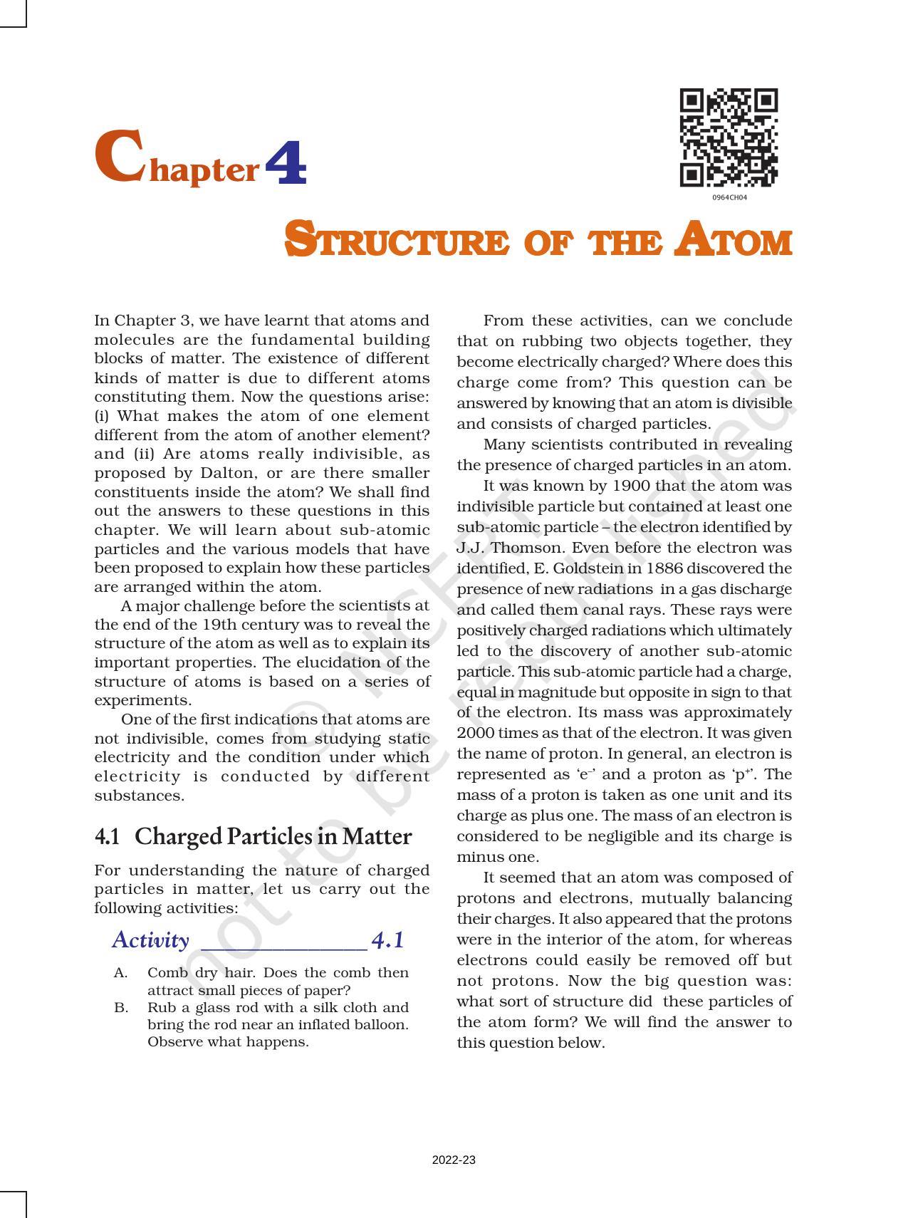 NCERT Book for Class 9 Science Chapter 4 Structure Of The Atom - Page 1