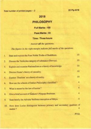 COHSEM Class 12 Philosophy 2018 Question Papers