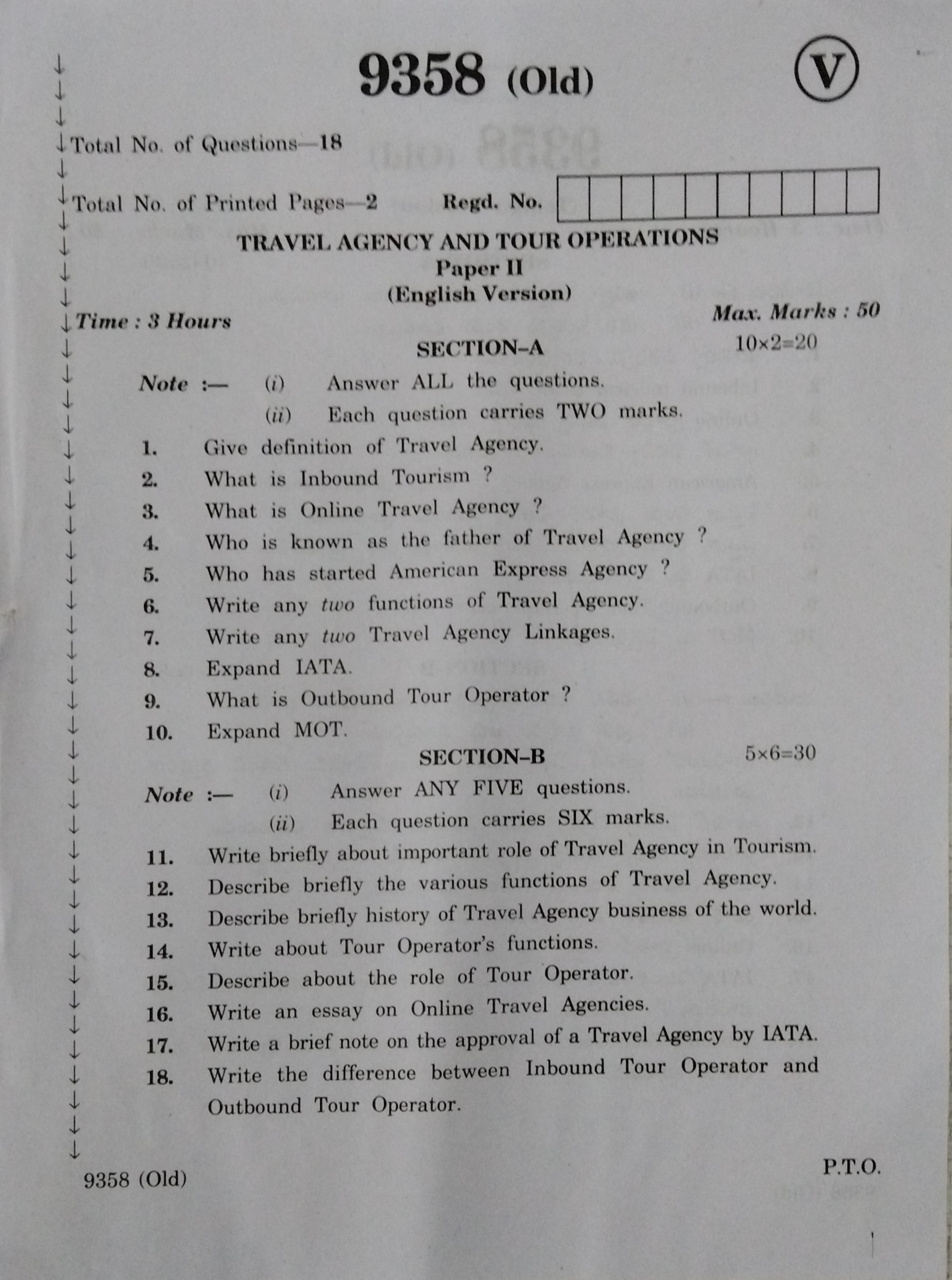 AP Inter 2nd Year Vocational Question Paper March - 2020 - Travel Agency and Tour Operations-II(old) - Page 1