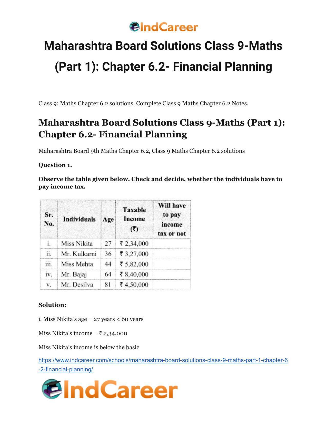 Maharashtra Board Solutions Class 9-Maths (Part 1): Chapter 6.2- Financial Planning - Page 2