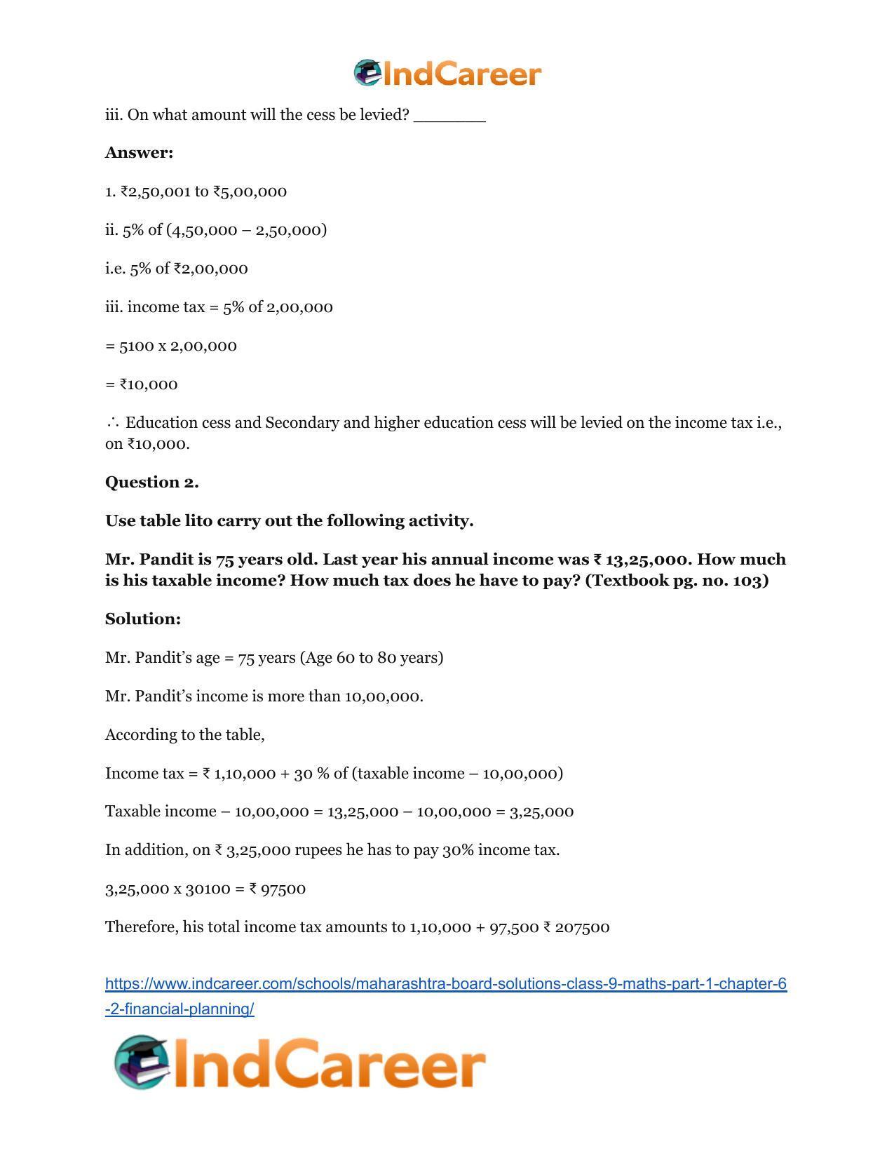 Maharashtra Board Solutions Class 9-Maths (Part 1): Chapter 6.2- Financial Planning - Page 6