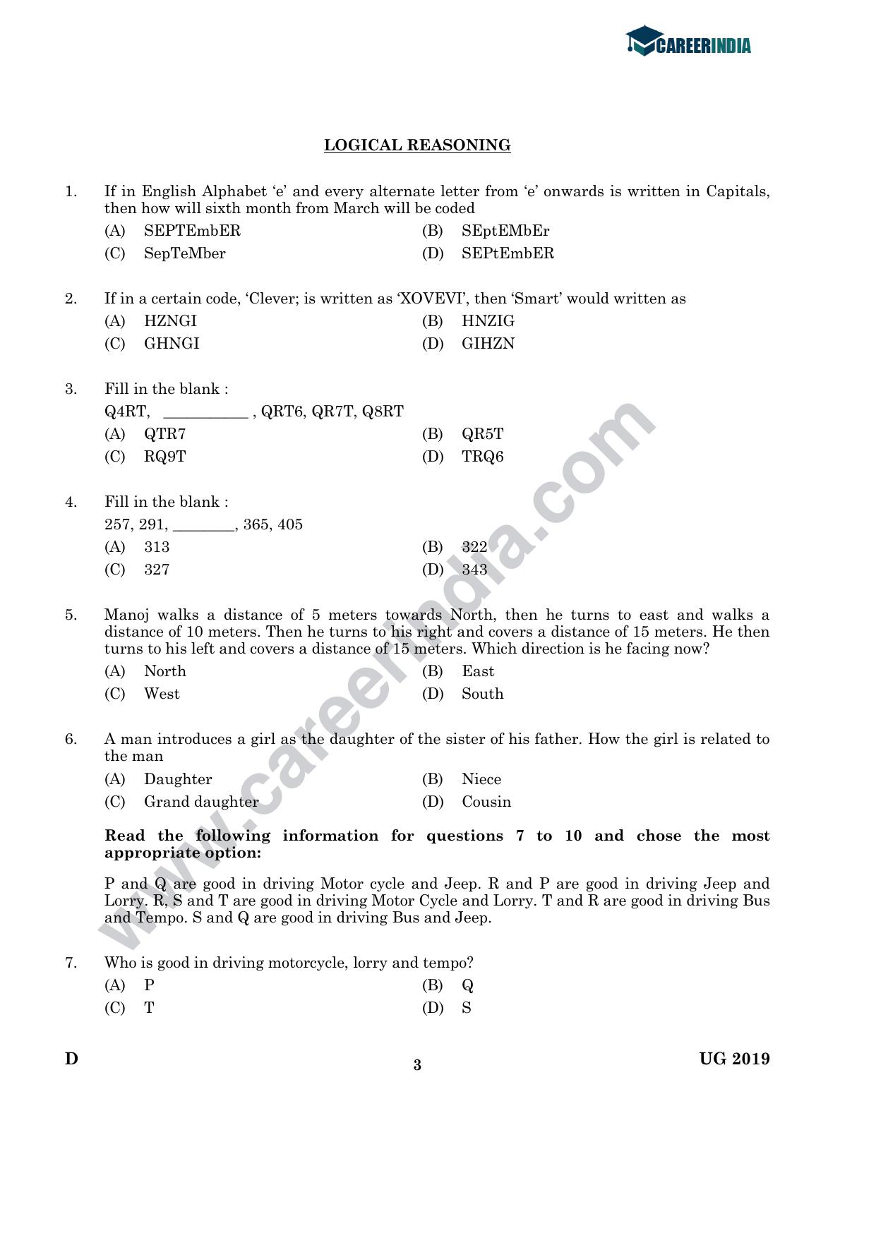 CLAT 2019 UG Logical-Reasoning Question Paper - Page 2