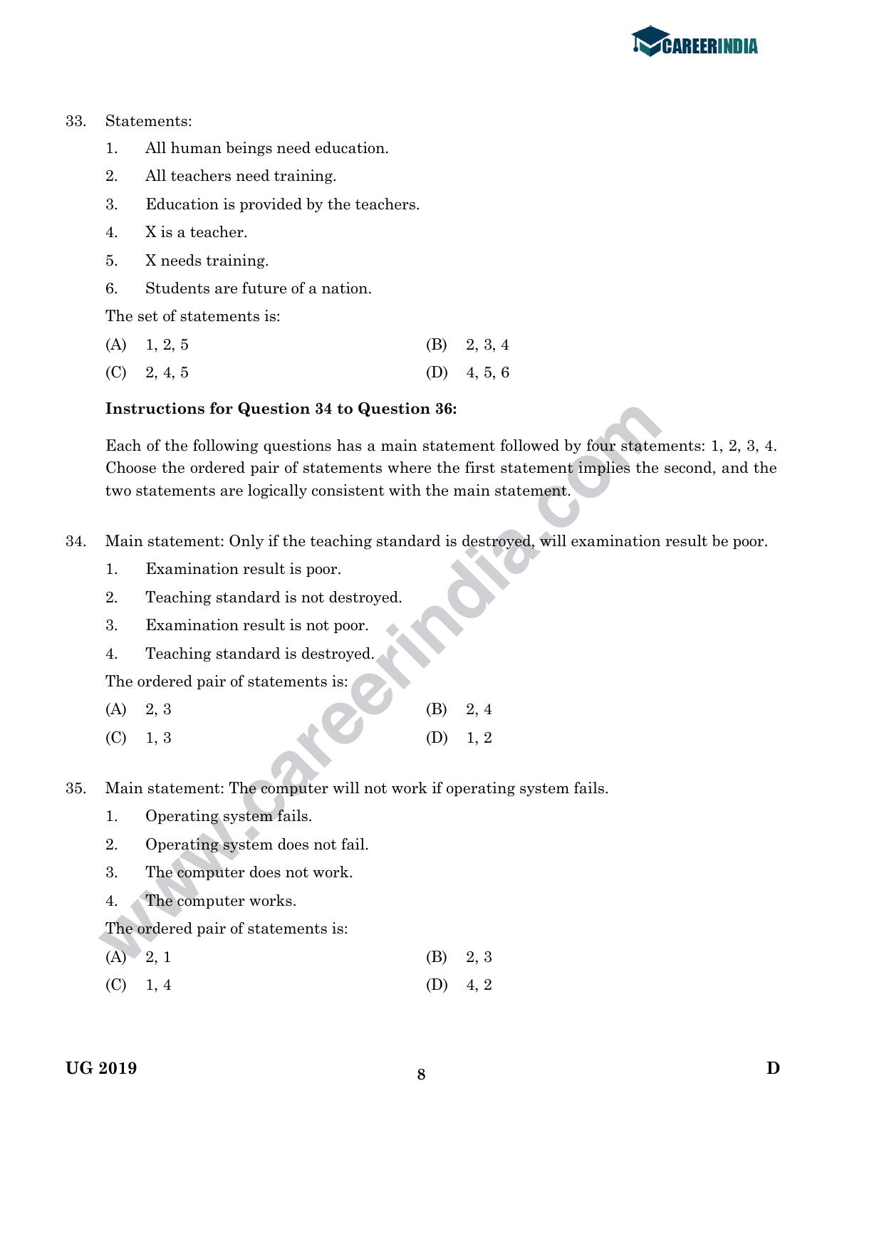 CLAT 2019 UG Logical-Reasoning Question Paper - Page 7