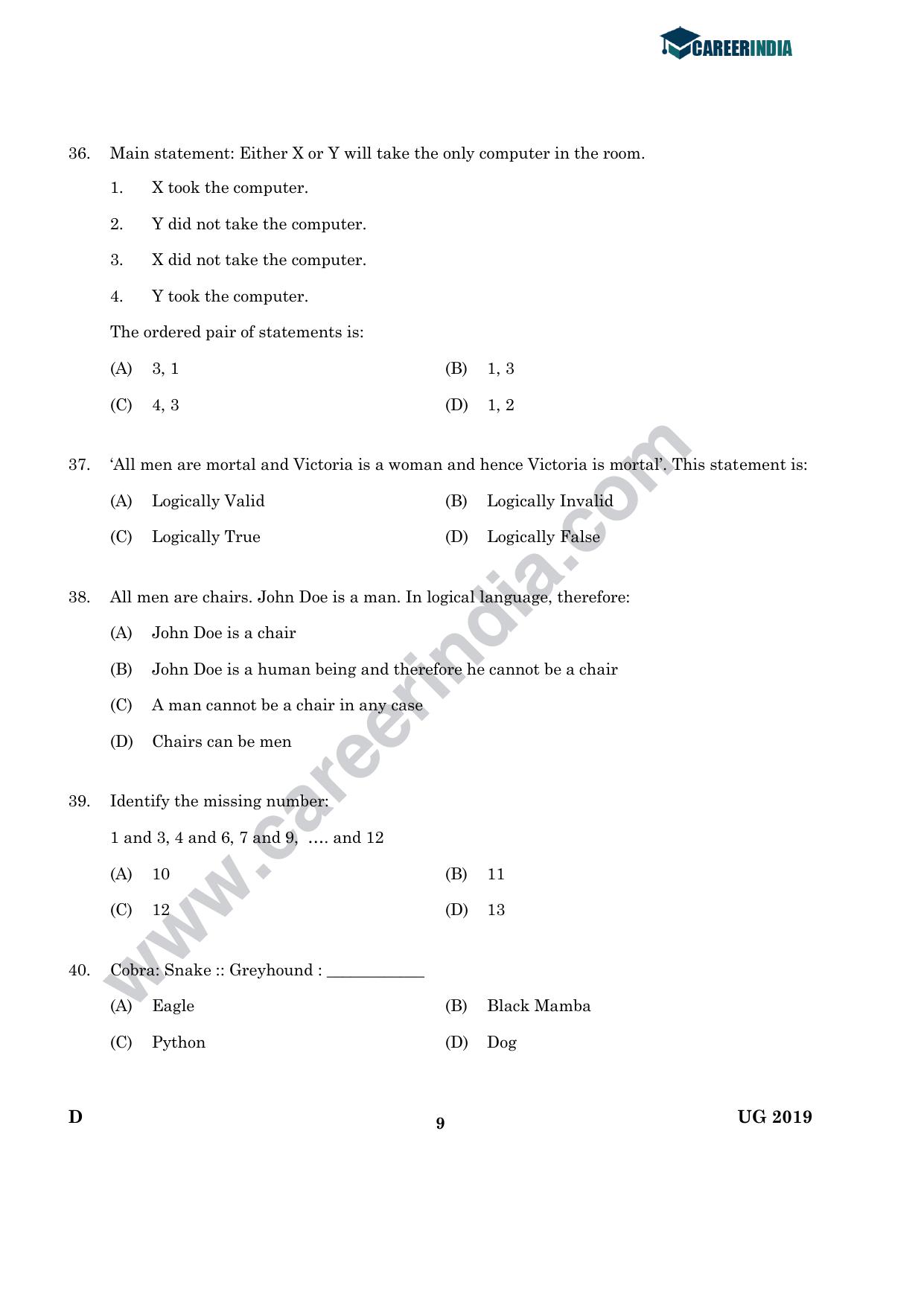 CLAT 2019 UG Logical-Reasoning Question Paper - Page 8