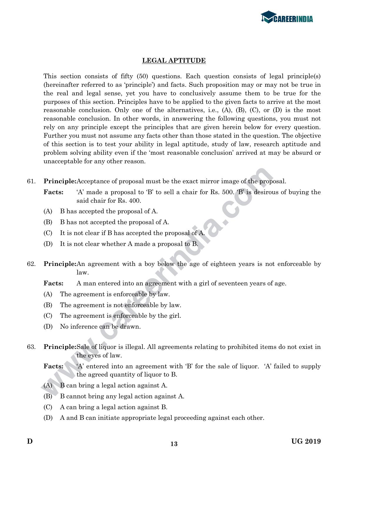 CLAT 2019 UG Logical-Reasoning Question Paper - Page 12