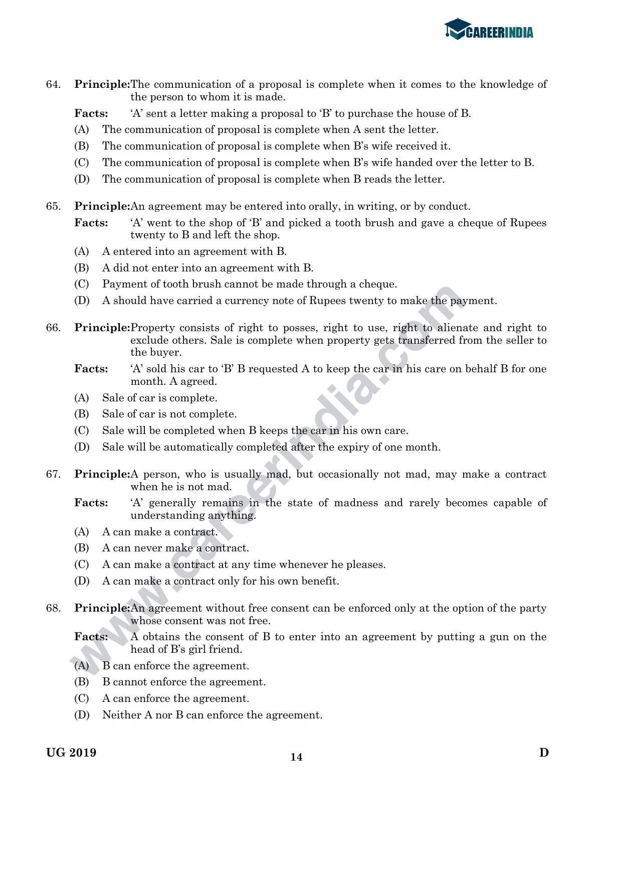 CLAT 2019 UG Logical-Reasoning Question Paper - Page 13