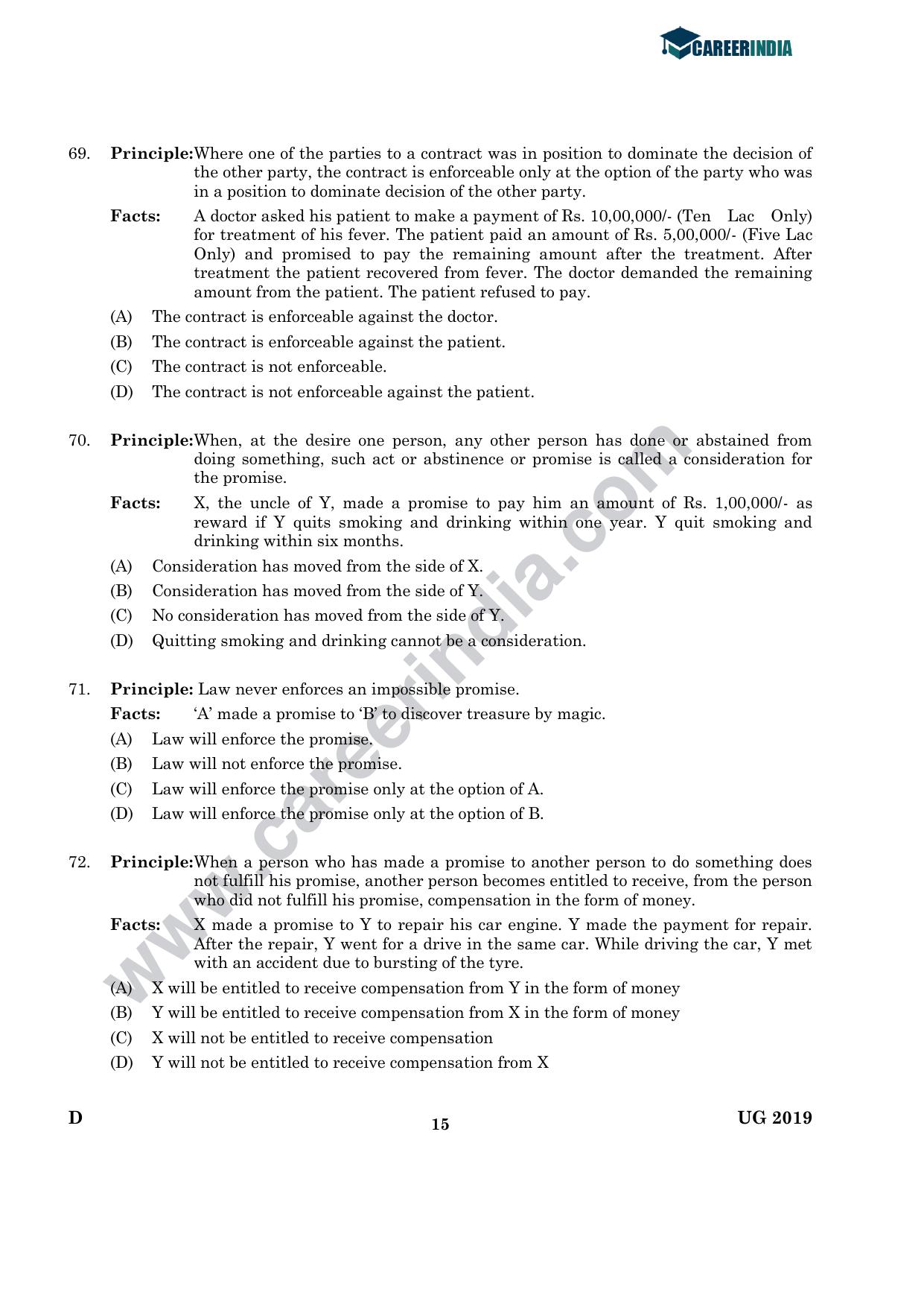 CLAT 2019 UG Logical-Reasoning Question Paper - Page 14