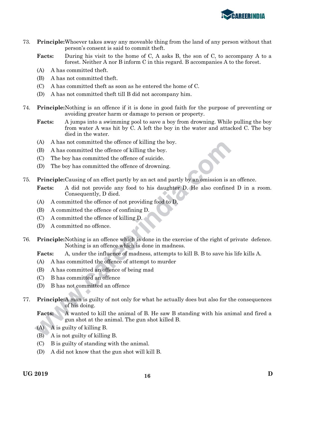 CLAT 2019 UG Logical-Reasoning Question Paper - Page 15