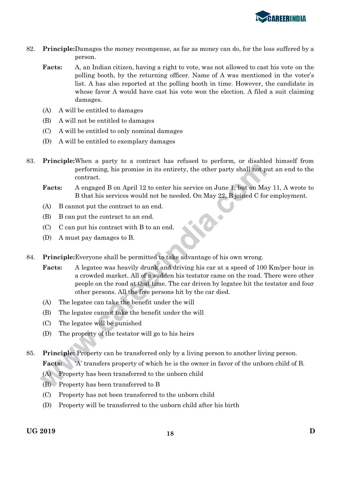 CLAT 2019 UG Logical-Reasoning Question Paper - Page 17