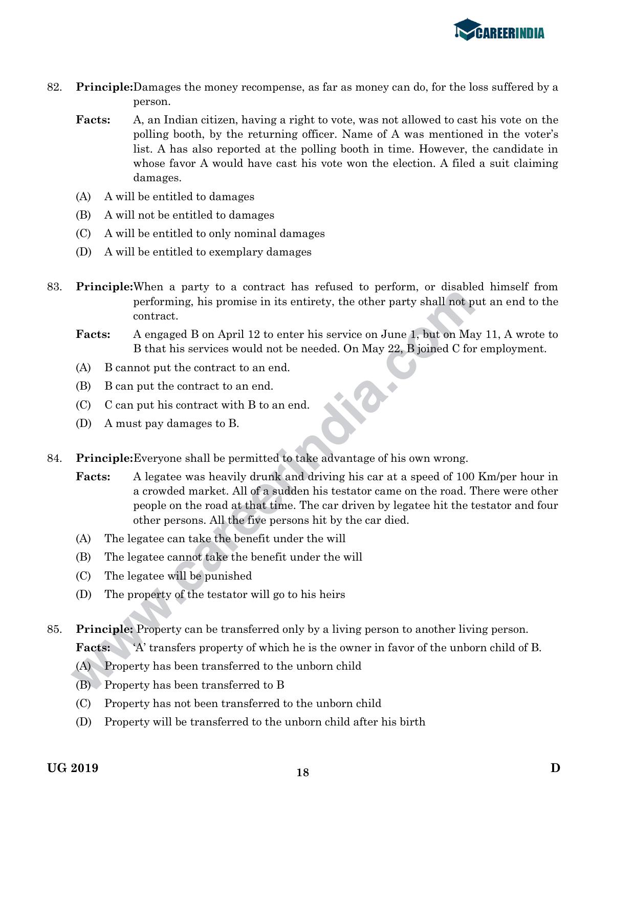 CLAT 2019 UG Logical-Reasoning Question Paper - Page 17