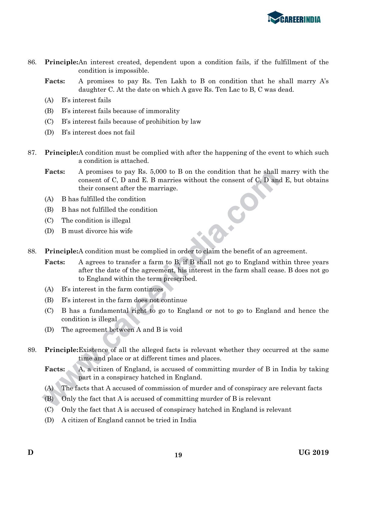 CLAT 2019 UG Logical-Reasoning Question Paper - Page 18