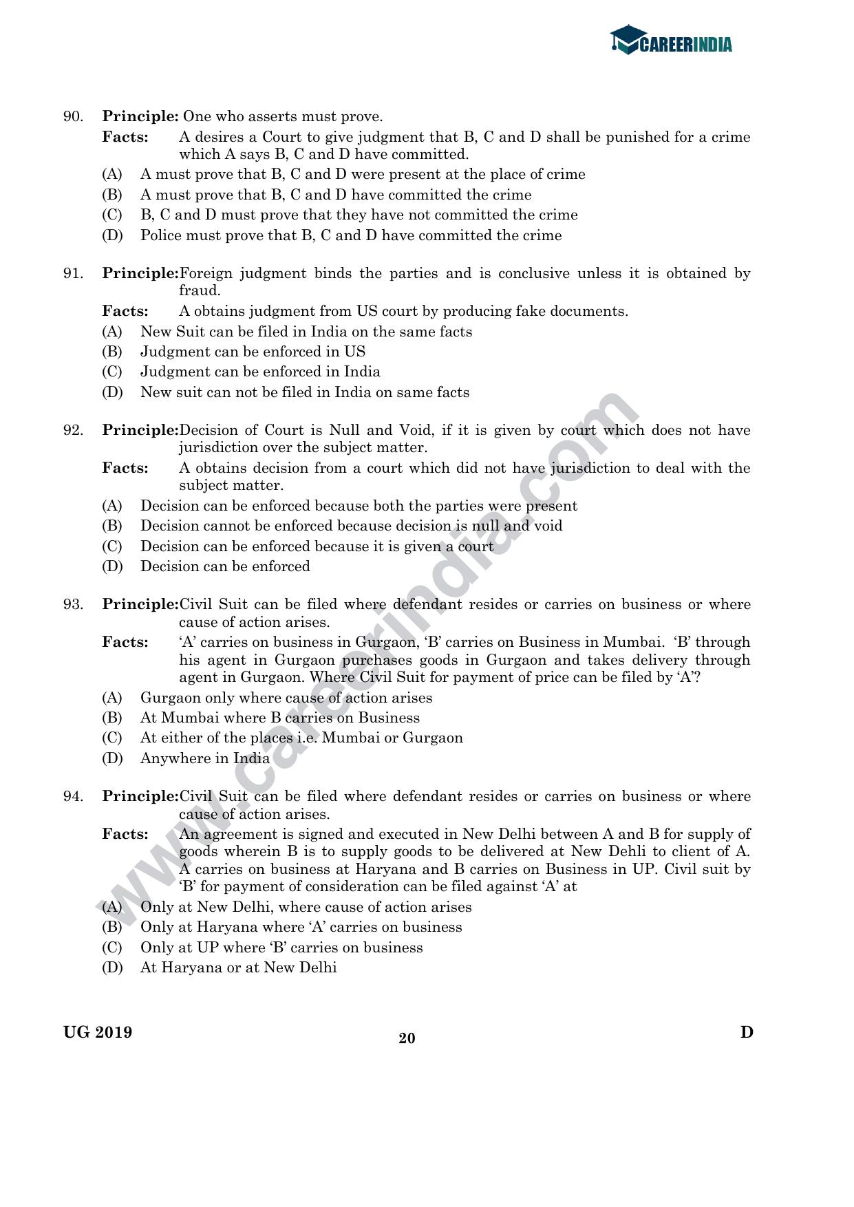 CLAT 2019 UG Logical-Reasoning Question Paper - Page 19