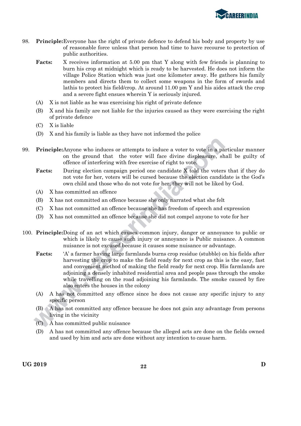CLAT 2019 UG Logical-Reasoning Question Paper - Page 21