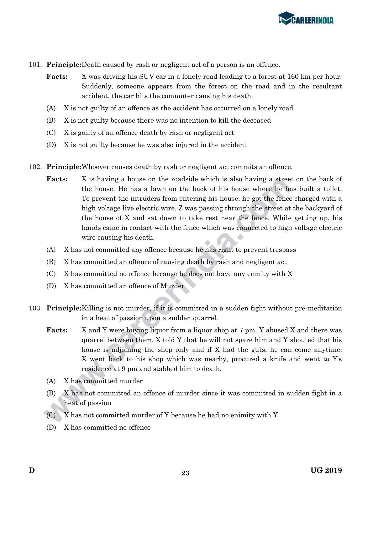 CLAT 2019 UG Logical-Reasoning Question Paper - Page 22