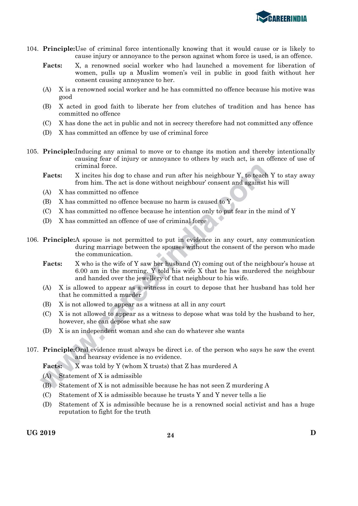 CLAT 2019 UG Logical-Reasoning Question Paper - Page 23