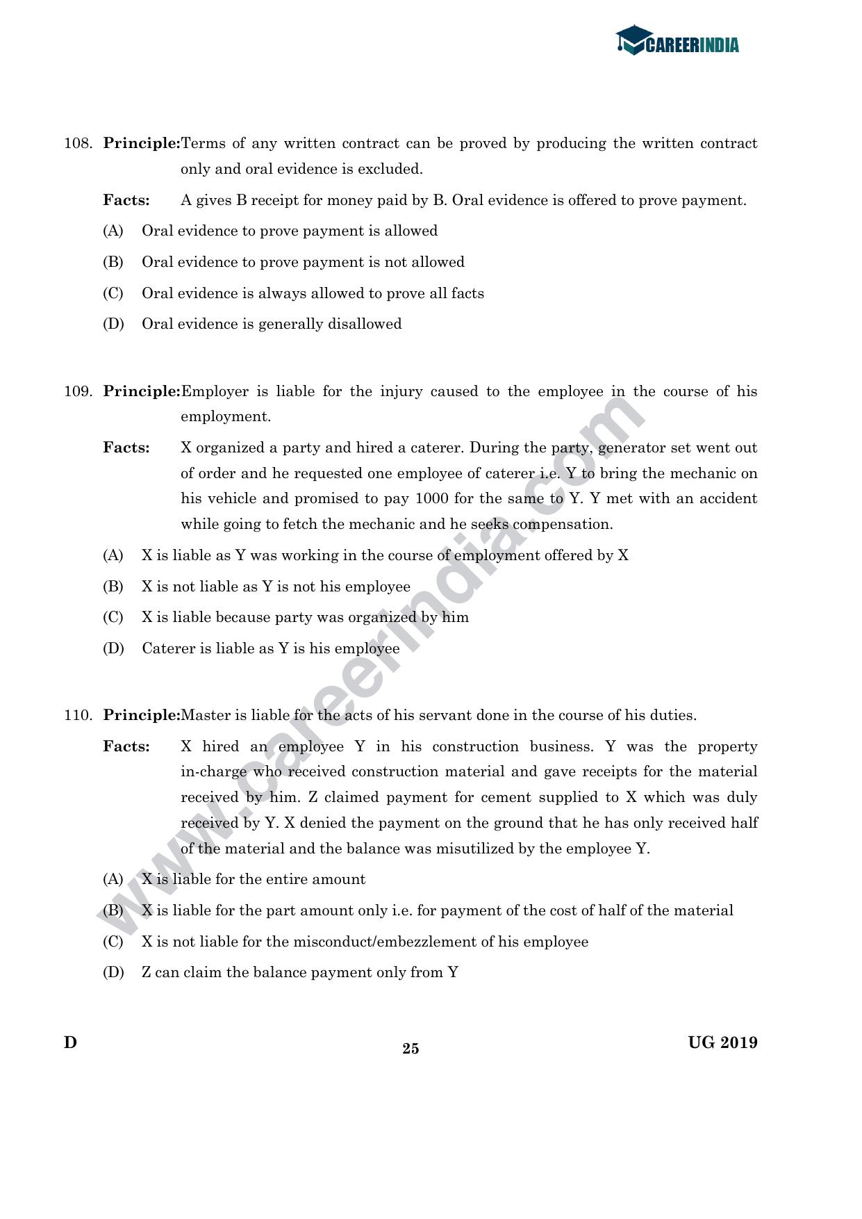 CLAT 2019 UG Logical-Reasoning Question Paper - Page 24