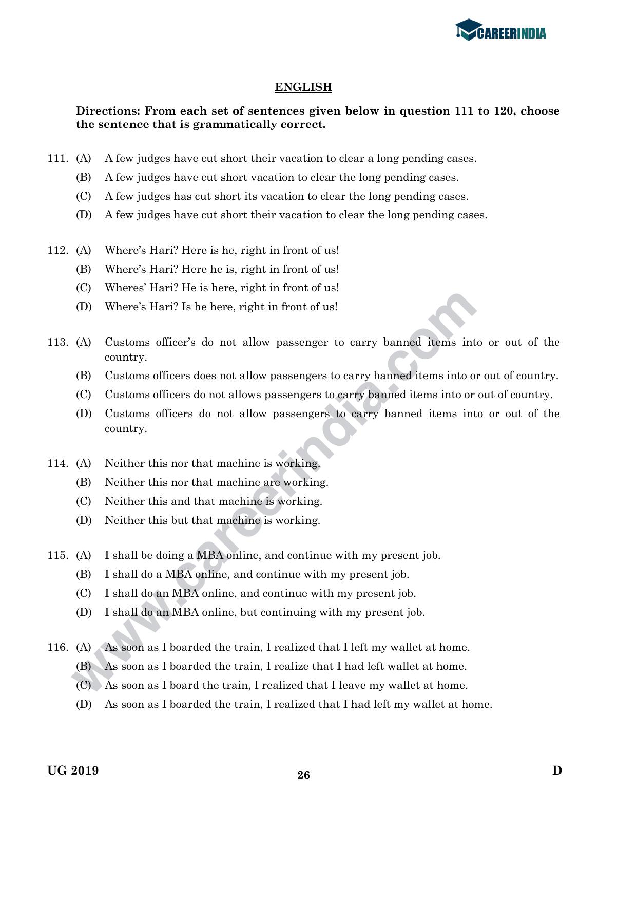 CLAT 2019 UG Logical-Reasoning Question Paper - Page 25