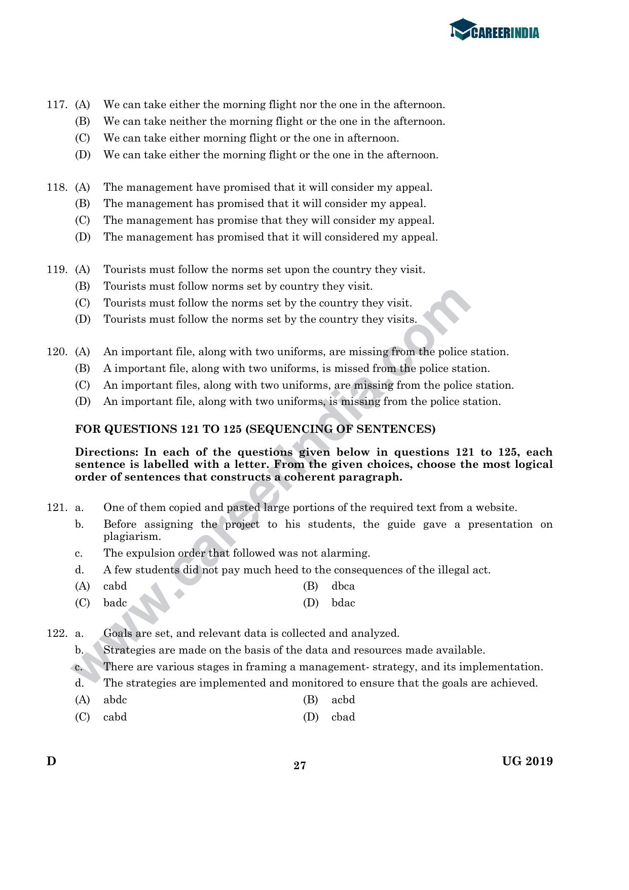 CLAT 2019 UG Logical-Reasoning Question Paper - Page 26