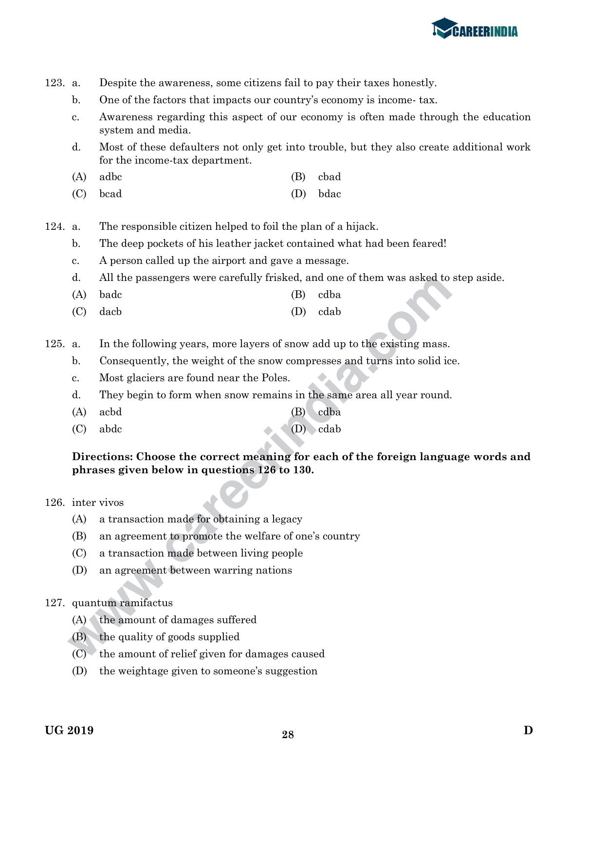 CLAT 2019 UG Logical-Reasoning Question Paper - Page 27