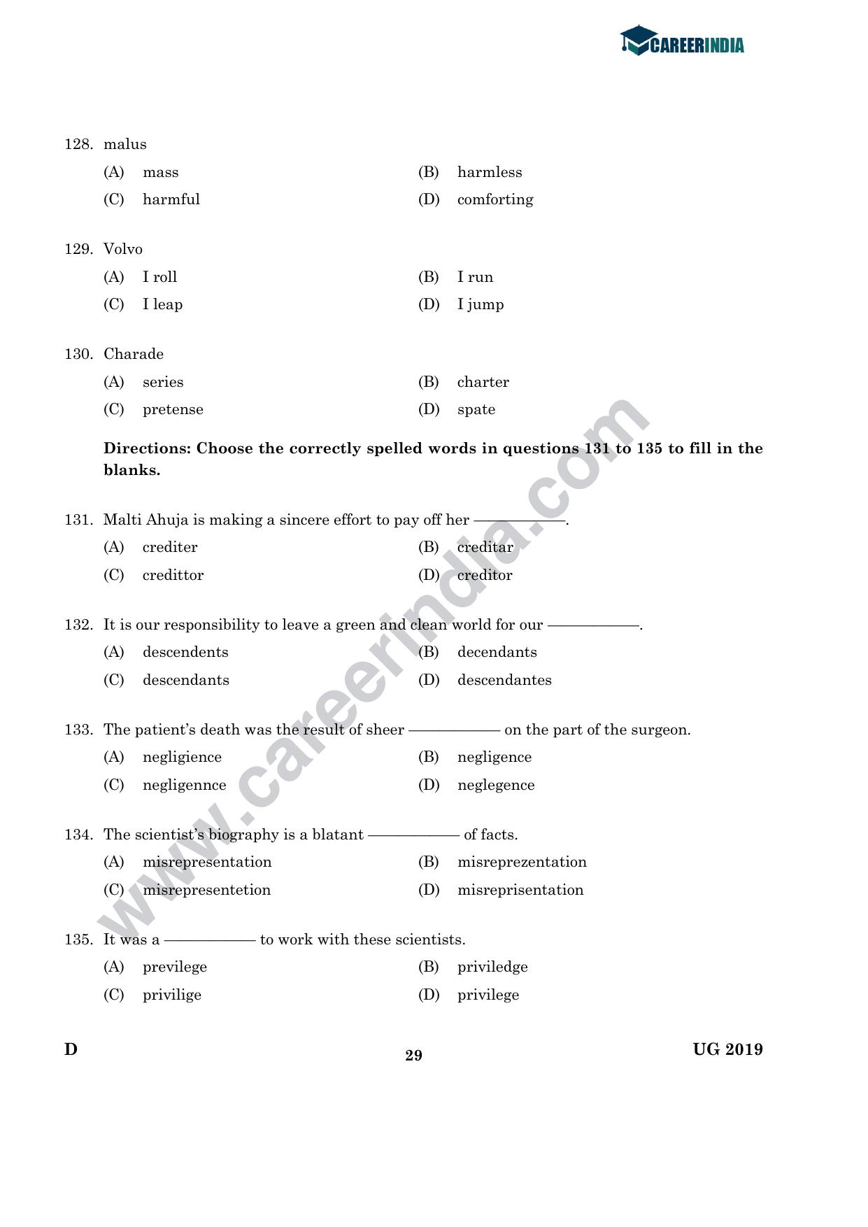 CLAT 2019 UG Logical-Reasoning Question Paper - Page 28