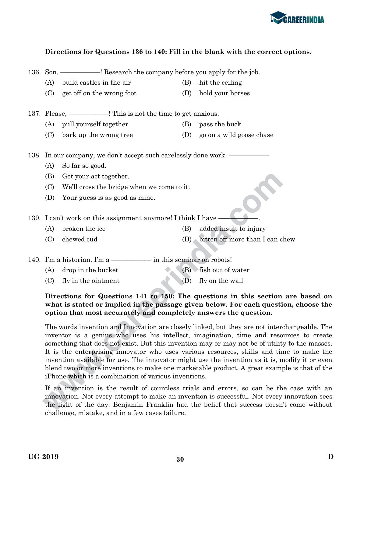 CLAT 2019 UG Logical-Reasoning Question Paper - Page 29