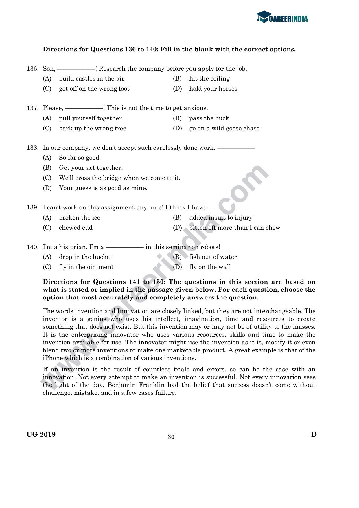 CLAT 2019 UG Logical-Reasoning Question Paper - Page 29