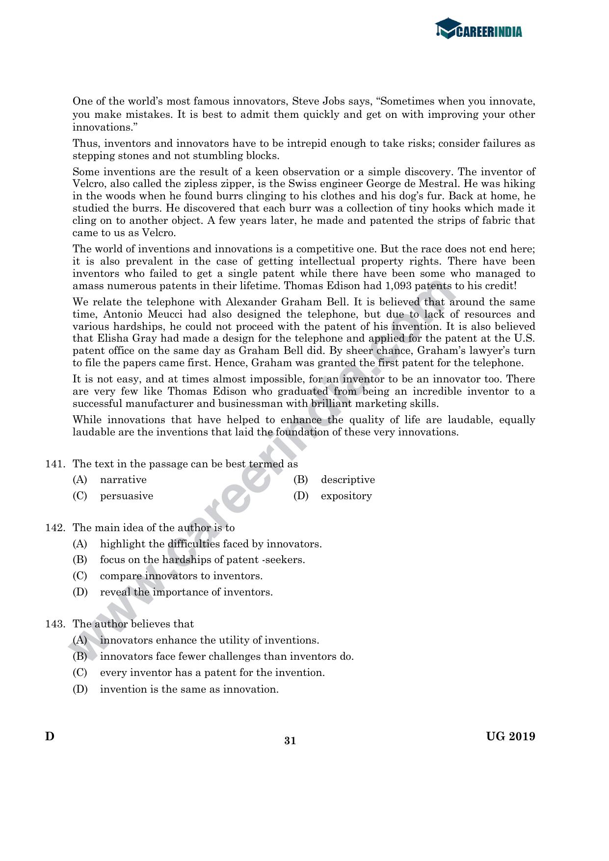 CLAT 2019 UG Logical-Reasoning Question Paper - Page 30