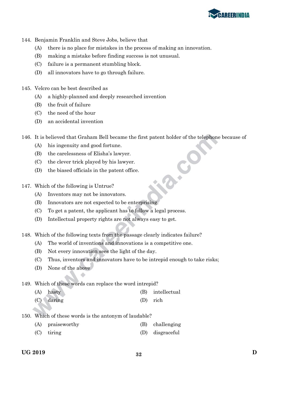 CLAT 2019 UG Logical-Reasoning Question Paper - Page 31