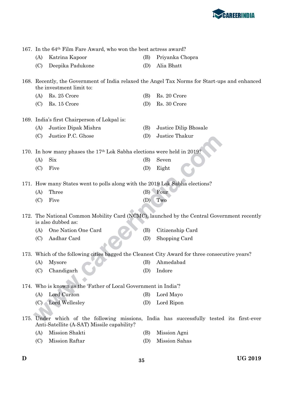 CLAT 2019 UG Logical-Reasoning Question Paper - Page 34