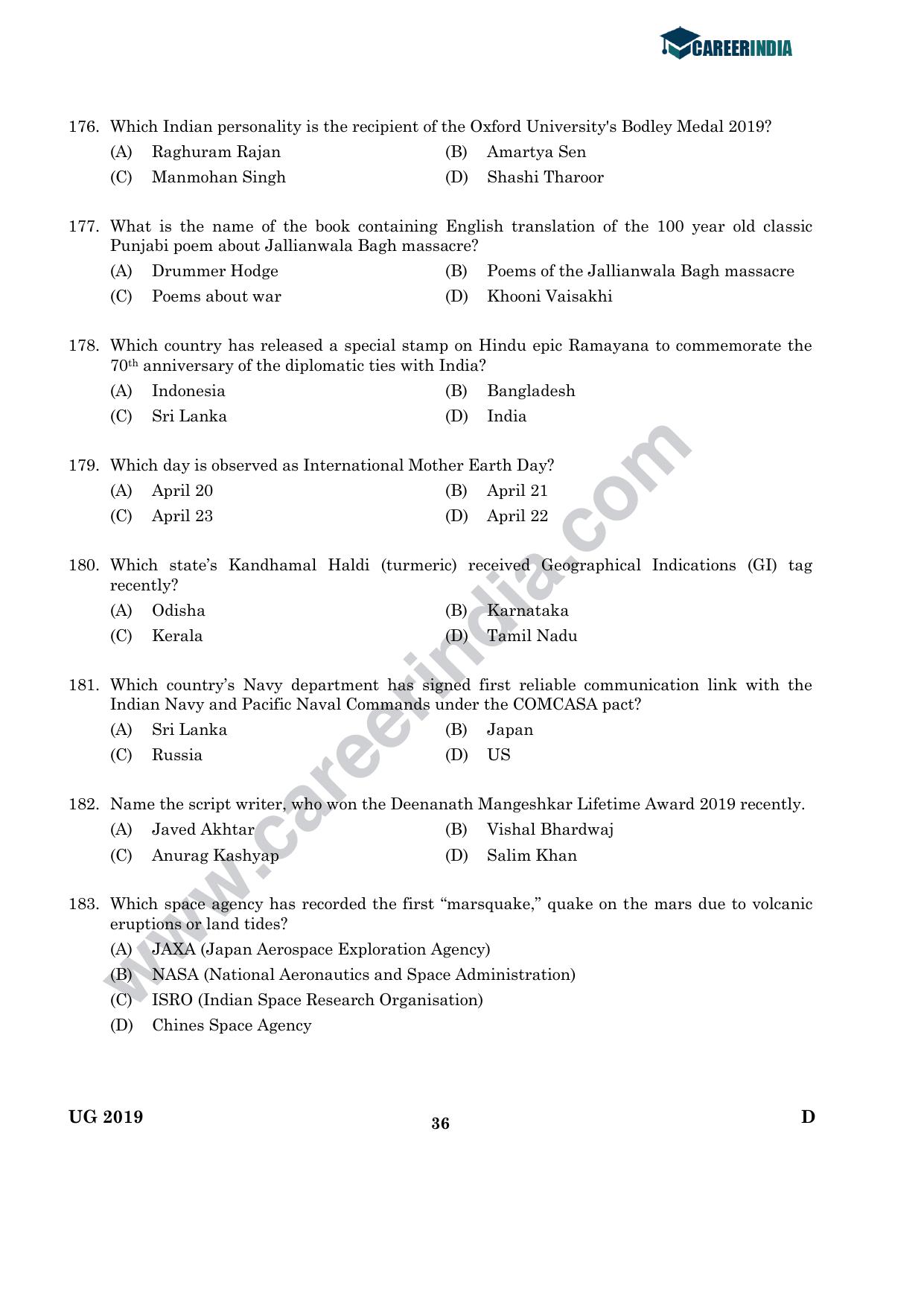 CLAT 2019 UG Logical-Reasoning Question Paper - Page 35