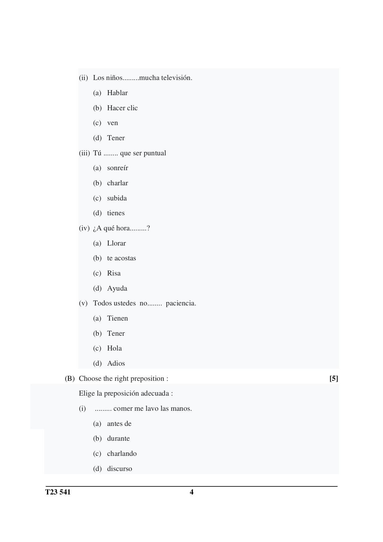 ICSE Class 10 SPANISH (Group III Elective) 2023 Question Paper - Page 4