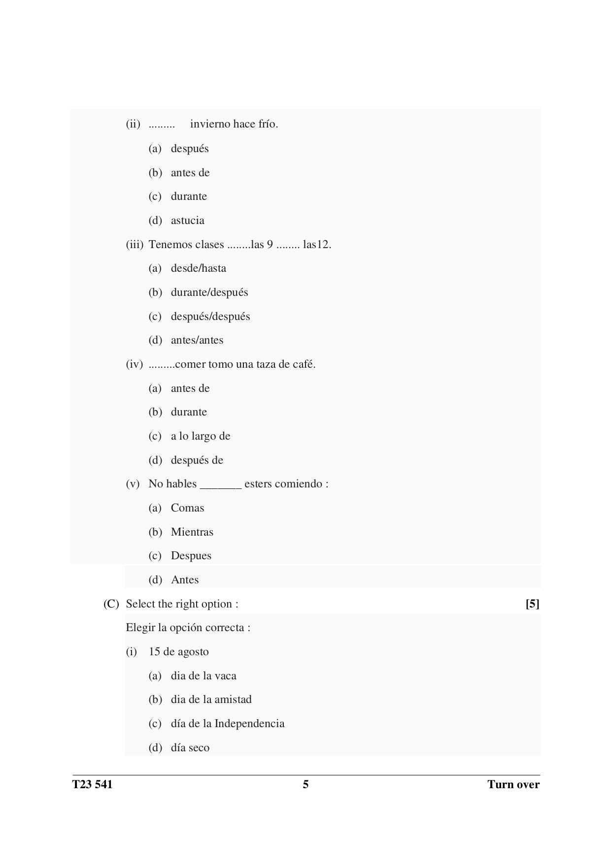 ICSE Class 10 SPANISH (Group III Elective) 2023 Question Paper - Page 5