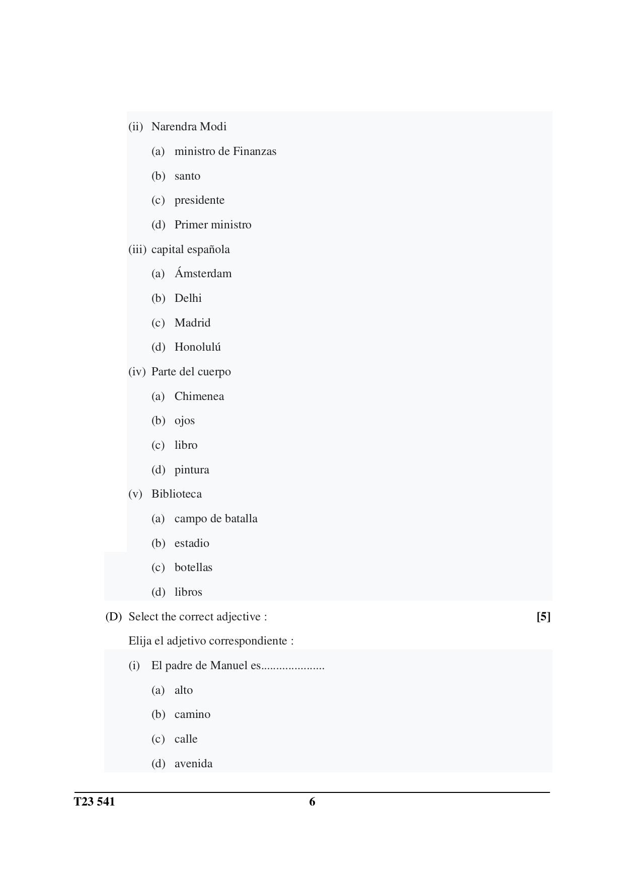 ICSE Class 10 SPANISH (Group III Elective) 2023 Question Paper - Page 6