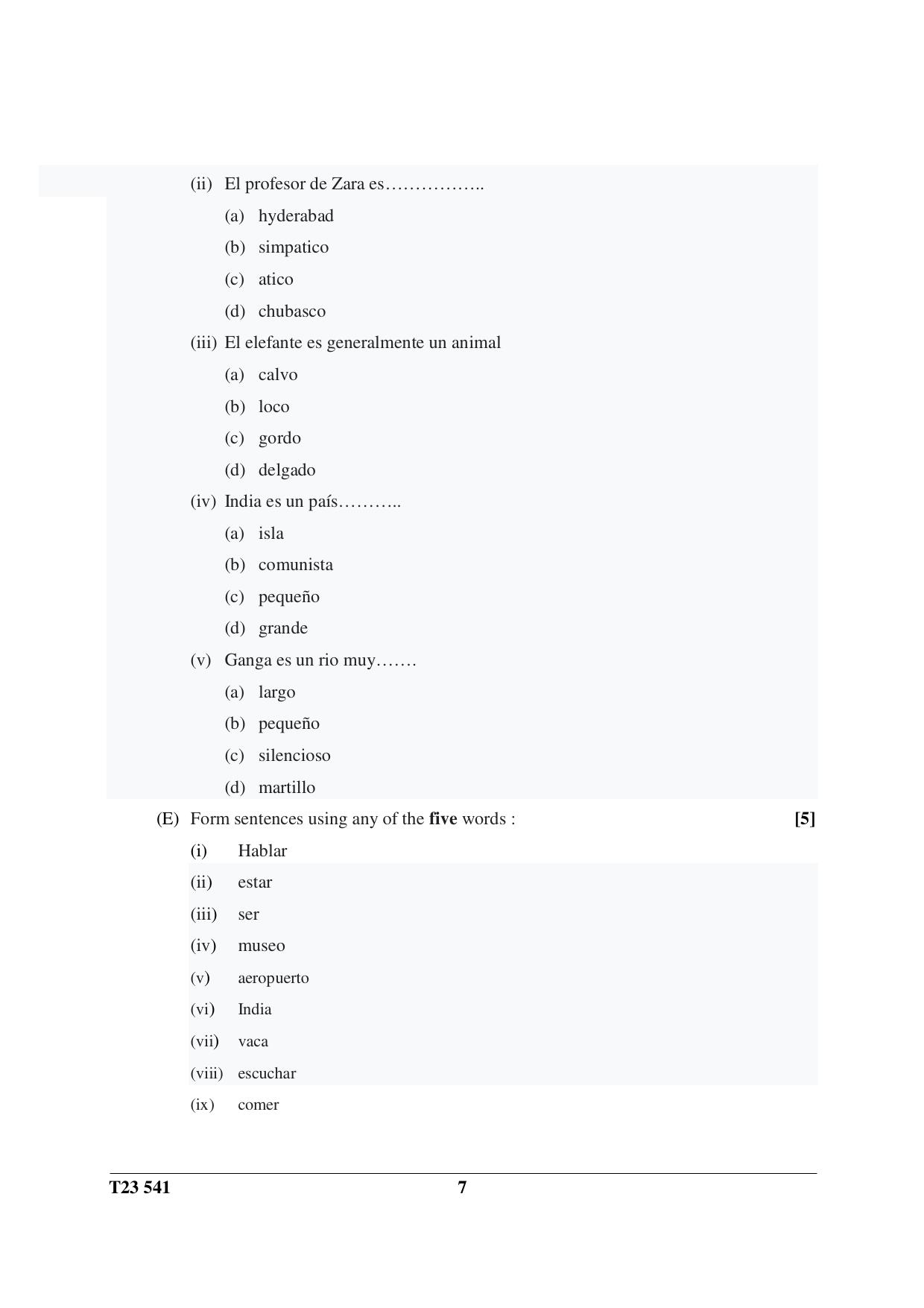 ICSE Class 10 SPANISH (Group III Elective) 2023 Question Paper - Page 7