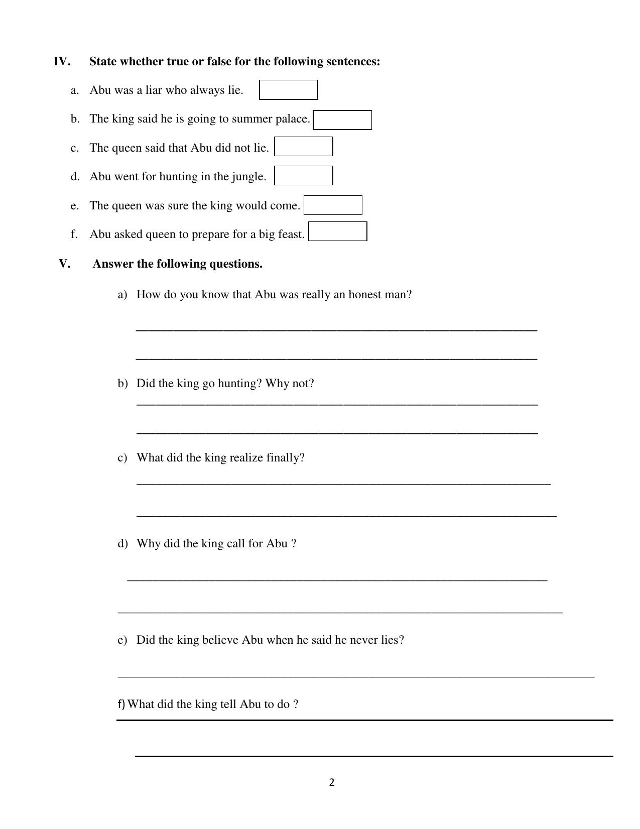 Worksheet for Class 3 English Literature Assignment - Page 2