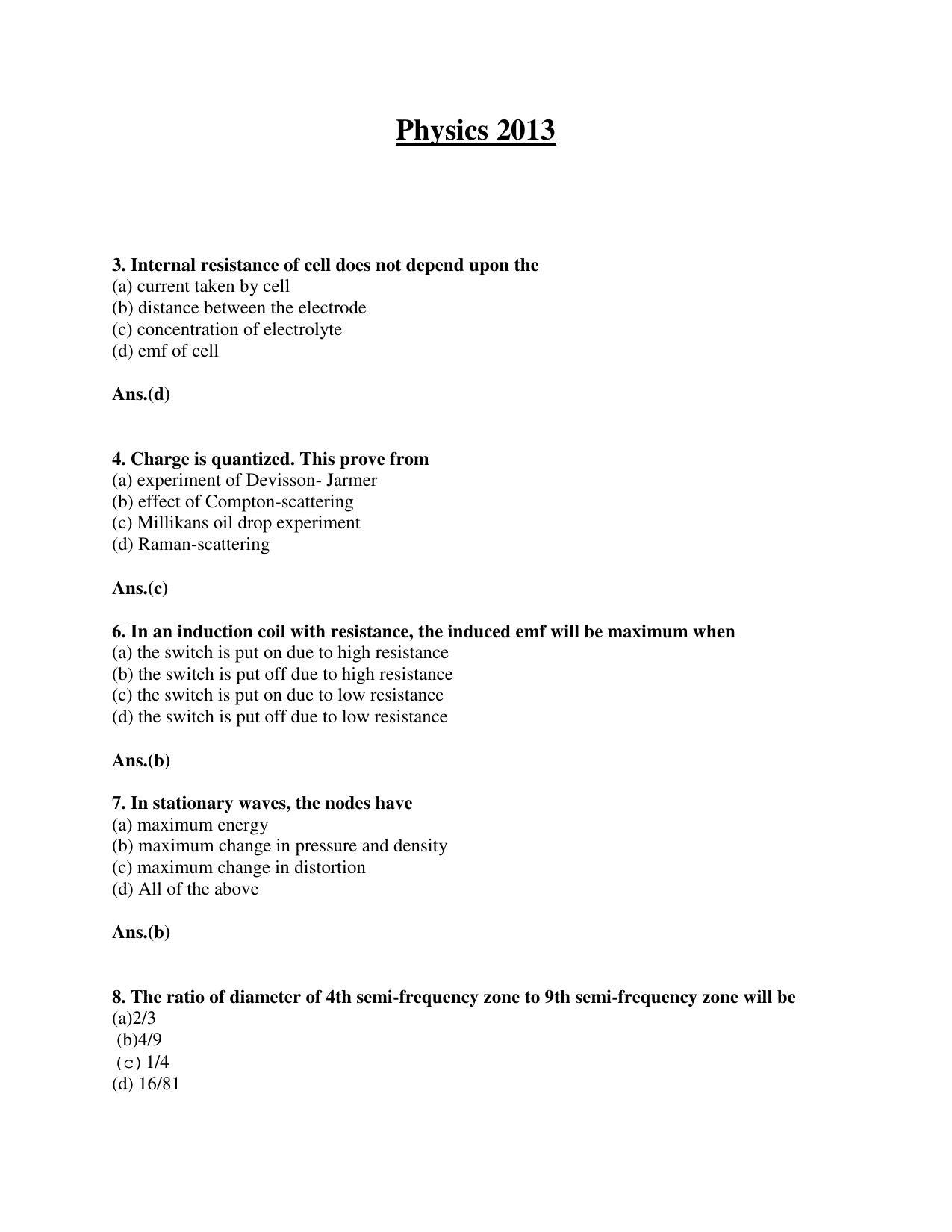 BCECE Previous Year Papers 2013 Physics - Page 1