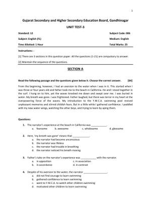 Gujarat Board Class 12th Question Paper 2020: STD-12-અંગ્રેજી પ્રથમ ભાષા