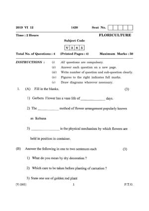 Goa Board Class 12 Floriculture   (June 2019) Question Paper