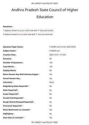 AP LAWCET 2020 - 5 Year LLB Question Paper With Keys