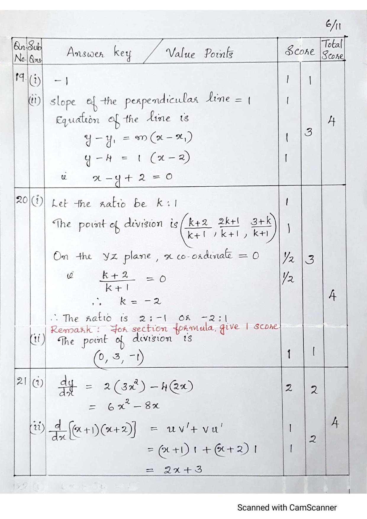 Kerala Plus One (Class 11th) Mathematics-Commerce (60 Score) Answer Key 2021 - Page 6