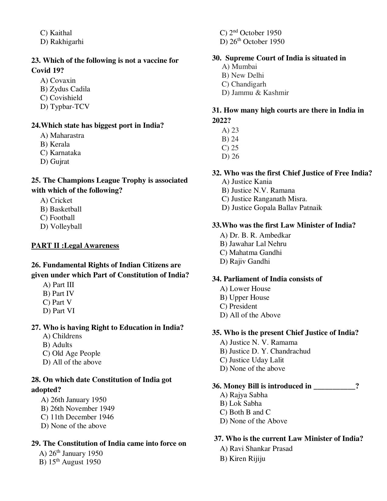 Geeta Law Admission Test (GLAT) 2022 Question Paper - Page 3